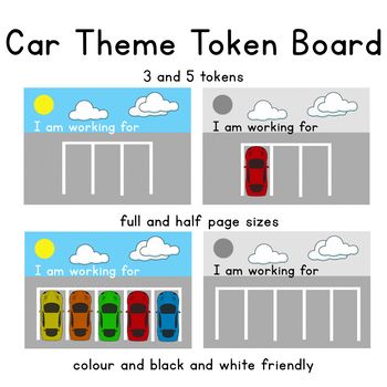 A car themed token board that comes with multiple sizes and variations. Both the 3 car and 5 car systems come with or without "I am working for" text, as well as in black and white. Two sizes of all variations are included: full and half page.Car tokens are included in both corresponding sizes. Cars... Token System, Token Economy, Busy Binder, Token Board, Car Theme, Car Themes, Teacher Store, Educational Resources, Teacher Pay Teachers