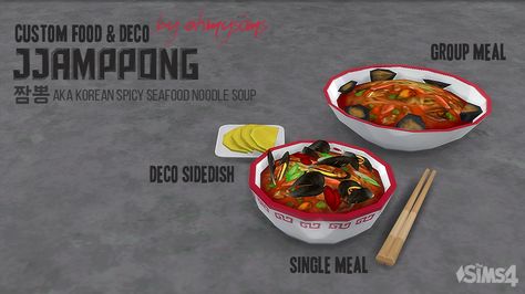 Mod The Sims - Jjamppong - sopa coreana de macarrão picante de frutos do mar Sims 4 Korean Cc, Sims 4 Korean, Spicy Seafood, Sims 4 Kitchen, Sims 4 Traits, The Sims 4 Download, Sims 4 Downloads, Food Stands, Sims 4 Update