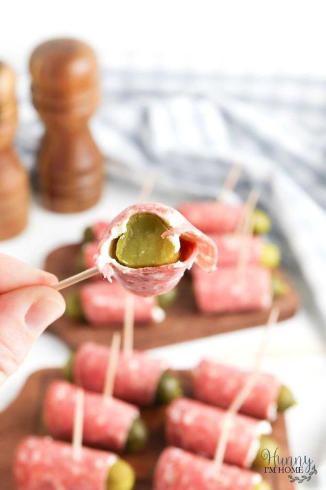 3 Ingredient Salami Wrapped Pickles Salami Appetizer, Wrapped Pickles, Salami Recipes, Gluten Free Cheese, Pickle Relish, 3 Ingredient, Yummy Appetizers, 3 Ingredients, Relish