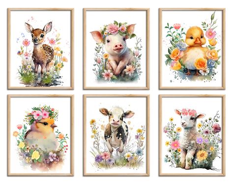 PRICES MAY VARY. 👍◆This set of 6 unframed posters features watercolor illustrations of various farm animals, including a duck, cow, pig, sheep, Sika deer and chicken. Each print measures 8" x 10" inches, allowing you the freedom to choose your own frames, colors, and arrangements that suit your nursery decor perfectly. 👍◆Crafted with attention to detail, our watercolor farm animals wall art prints capture the innocence and charm of these beloved creatures. The vibrant and soothing tones of the Farmhouse Kids Room, Farm Baby Shower Theme, Watercolor Farm Animals, Farm Animals Nursery, Watercolor Nursery Animals, Room Farmhouse Decor, Farm Nursery Theme, Animal Wall Art Prints, Baby Watercolor