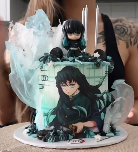 Muichiro Birthday Cake, Muichiro Nails, Muichiro Birthday, Demon Slayer Cake Ideas, Demon Slayer Cake, Cake Anime, Anime Cake, Realistic Baby Dolls, Anime Crafts