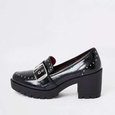 Checkout this Black studded chunky heel loafers from River Island Chunky Heel Loafers, Heel Sandals Outfit, Shoes Fashion Photography, Heel Loafers, Block Heel Loafers, Stylish Heels, Chunky Loafers, Ladies Boots, Shoes Collection