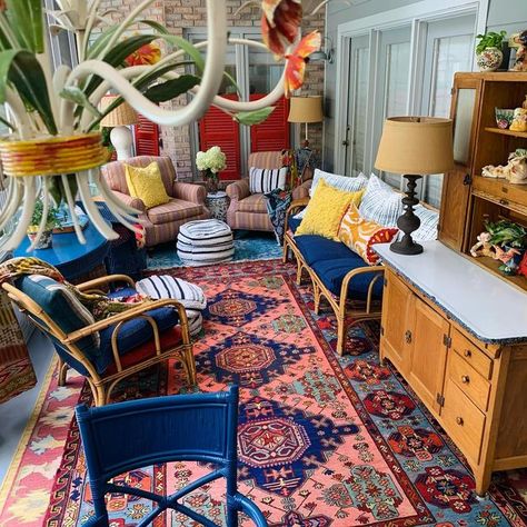 Maximalist Screened In Porch, Grandmillenial Screened In Porch, Porch Vibes, Porch Dining, Hoosier Cabinet, Prairie Home, Sunroom Decorating, Screened In Patio, Backyard Porch