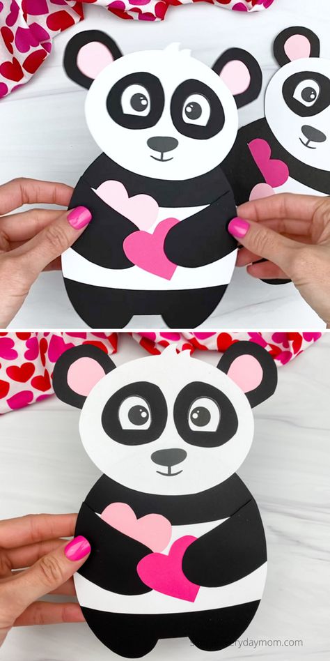 This panda valentine craft is an cute and easy activity to make with the kids for Valentine’s Day! Download the free template and make it at home or at school. Panda Craft, Valentines Bricolage, Valentine Template, Panda Card, Easy Valentine Crafts, Valentine Craft, Valentine's Day Crafts For Kids, Valentine Crafts For Kids, Diy Gifts For Kids