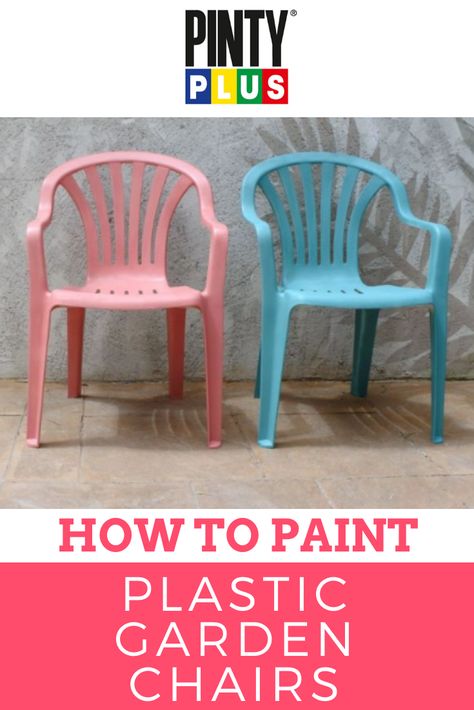 Plastic Chair Makeover Diy, Spray Paint Plastic Chairs, Plastic Chair Covers, Painting Plastic Chairs, How To Paint Plastic, Spray Paint Chairs, Paint Chairs, Outdoor Plastic Chairs, Plastic Garden Chairs