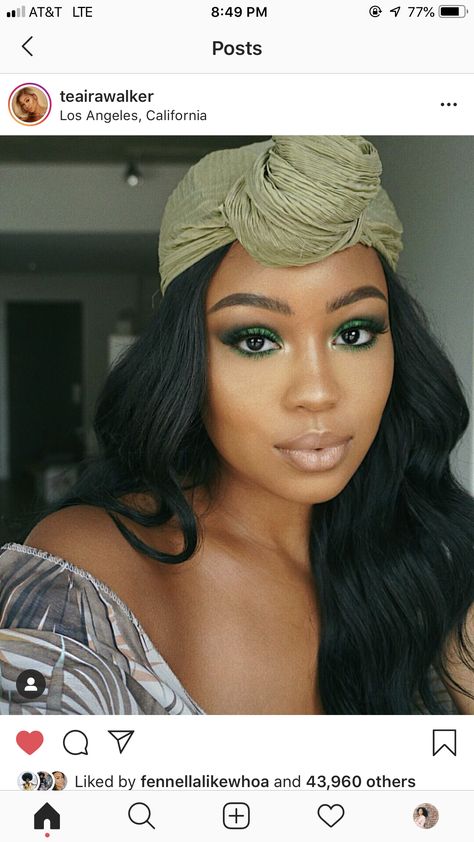 Makeup Verde, Teaira Walker, Green Eyeshadow Look, Nars Foundation, Gold Makeup Looks, Face Details, Green Makeup, Green Eyeshadow, Makeup Eye Looks