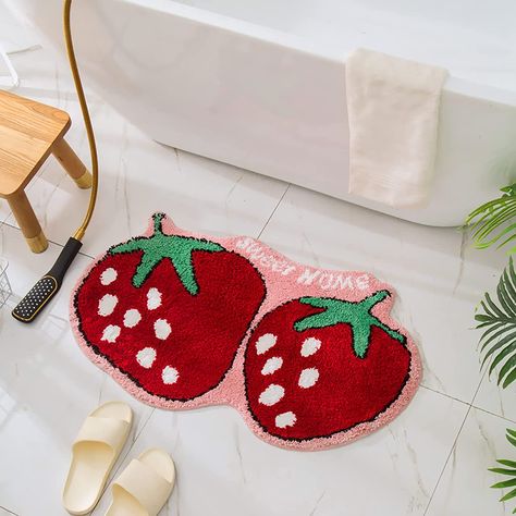 UKELER Cute Strawberry Shape Bathroom Rug for Kids Non Slip Absorbent Bath Mat Washable Shaggy Kids Bedroom Decor Bathroom Door Mat 31.5''x19.7'' Anti Slip Mat, Laundry Room Rugs, Bathroom Rugs And Mats, Red Home Decor, Toilet Mat, Rugs And Mats, Cute Strawberry, Bathroom Doors, Shower Rugs