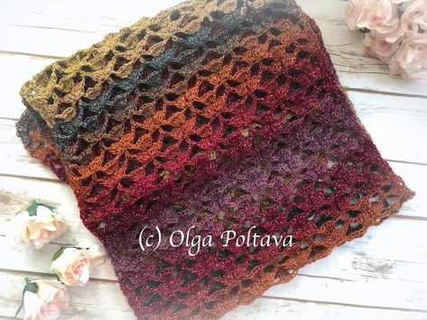 Crochet Lacy Scarf, Crochet Lace Scarf, Lacy Scarf, Crochet Simple, Metallic Yarn, Crochet Wrap, Lace Scarf, Scarf Crochet Pattern, Crochet Cowl