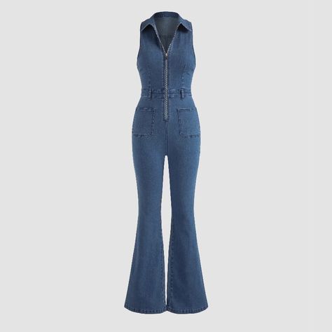 Denim Jumpsuit With Pockets. Great Stretch Material, Perfect For Long Legs. 70s Jumpsuit Outfit, 70s Denim Outfit, 70s Jumpsuits For Women, Jean Jumpsuit Outfit, Tailoring Ideas, 70s Black Women, 70s Jumpsuit, Jean Jumpsuit, Black Halter Jumpsuit