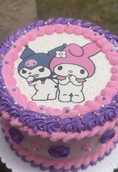 Kuromi Cakes Birthday, Kuromi And My Melody Cake, Pastel De Kuromi, My Melody Birthday Cake, Pastel My Melody, Kuromi Birthday Cake, Pastel Kuromi, Kuromi Birthday, Bolo Da Hello Kitty