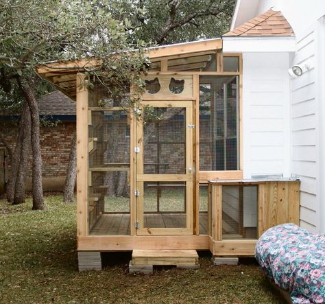 The Cat Carpenter Patio Catio Catios Diy, Patio Catio, Cat Porch, Cat Play Area, Diy Pallets, Cat Patio, Cat Cage, Outdoor Cat Enclosure, Cat Run