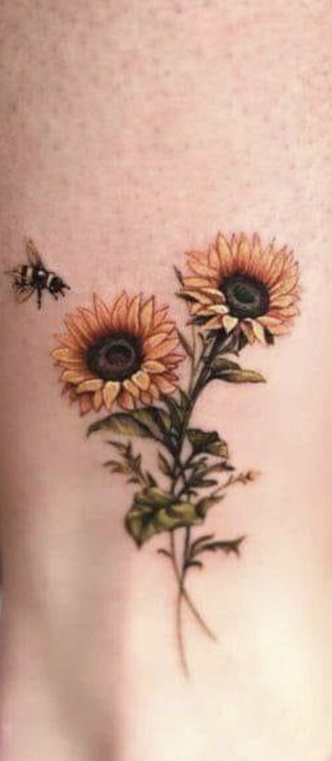 Bee And Sunflower Tattoo, Honey Bee Tattoo, Indian Feather Tattoos, Cool Wrist Tattoos, Tasteful Tattoos, Up Tattoo, Infinity Tattoos, Sunflower Tattoos, Stylist Tattoos