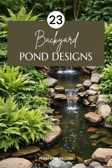 Create a tranquil escape in your backyard with 23 inspiring pond designs. From natural to modern, find the perfect water feature for your garden. Terraced Water Feature, Small Swimming Pond, Small Backyard Pond Ideas Diy, Small Backyard Waterfall, Pond Landscaping Ideas Large, Koi Pond Landscaping, Natural Pond Ideas, Small Backyard Pond, Amazing Backyards