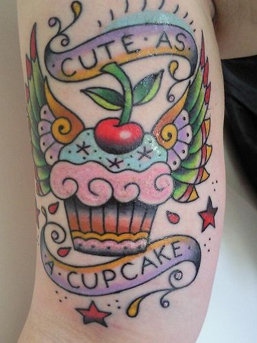 Cute as a cupcake- I think I would have mine say Sweet as a cupcake instead, and change the colors of course Cupcake Tattoo Designs, Baking Tattoo, Cupcake Tattoo, Cupcake Tattoos, Motorcycle Tattoo, King Tattoos, Pretty Tattoos For Women, Girly Tattoos, Rainbow Sprinkles