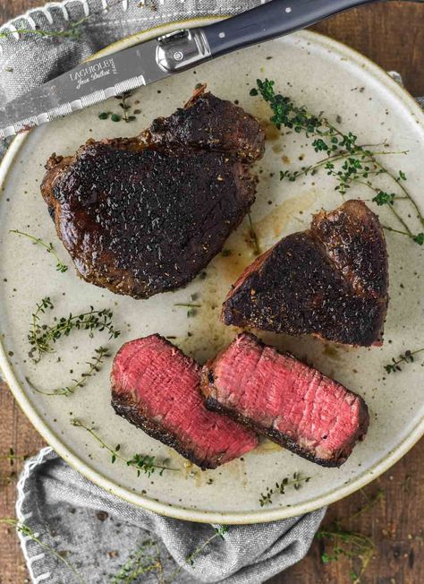 Savor perfection with this sous vide filet mignon - tender, juicy and cooked to the exact temperature you prefer. #sousvidefiletmignon #sousvide #filetmignon | chiselandfork.com Sous Vide Filet Mignon, Mignon Steak, Filet Mignon Recipes, Filet Mignon Steak, Sous Vide Recipes, Seared Steak, Sous Vide Cooking, Beef Tenderloin, Insta Pot