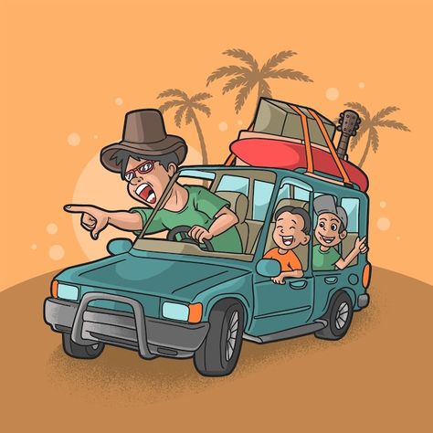 Cartoon Traveling, Car Cartoon Illustration, Editing Assets, Camping Drawing, Family Icon, Travel Vector, Family Traveling, Car Banner, Car Logo Design