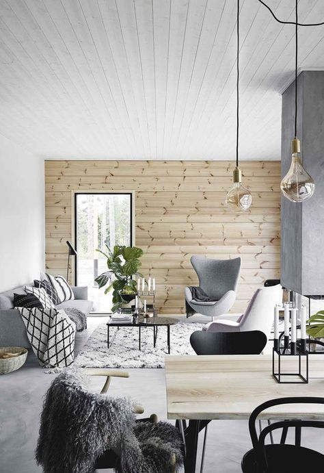 Modern Cabin House, Gray Living Room Design, Cabin House, Nordic Living Room, Black Living Room, Living Room Scandinavian, Cabin Ideas, Modern Cabin, Living Room Colors