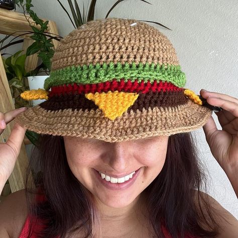 Burger bucket hat Crochet Bucket Hat, Orange Tree, Slow Fashion, Acrylic Yarn, Hats For Women, Pet Friendly, Bucket Hat, Women's Accessories, Crochet Hats