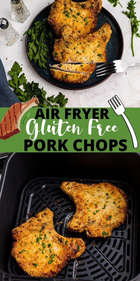 Gluten Free Fried Pork Chops, Gluten Free Breaded Pork Chops, Gluten Free Pork Chop Recipes, Air Fryer Gluten Free Recipes, Gluten Free Air Fryer Recipes, Gluten Free Pork Chops, Air Fryer Gluten Free, Paleo Pork Chops, Shake And Bake Pork