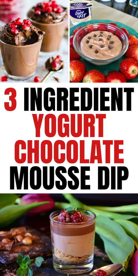 Indulge in this yogurt chocolate mousse dip, a creamy and delicious dessert that's perfect for satisfying your sweet tooth! Made with Greek yogurt and cocoa, this low-sugar dip is ideal for dipping fruits or enjoying on its own—great for diabetics and chocolate lovers alike! Fruit Dip With Greek Yogurt, Greek Yogurt Chocolate Mousse, Yogurt Chocolate Mousse, Chocolate Fruit Dip, Greek Yogurt Cheesecake, Yogurt Chocolate, Chocolate Greek Yogurt, Cheesecake Pudding, Guilt Free Dessert