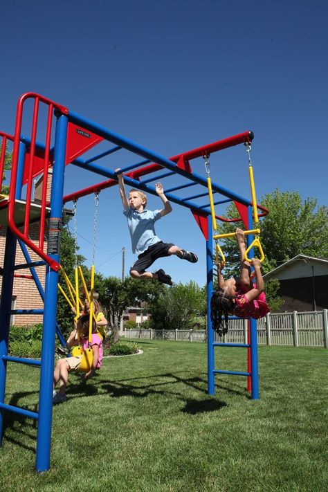 Amazon.com: Lifetime Monkey Bar Adventure Swing Set (primary color): Sports & Outdoors Backyard Jungle Gym, Swing Set Diy, Playground Slide, Monkey Bar, Metal Swings, Jungle Gym, Monkey Bars, Outdoor Gym, Climbing Frame