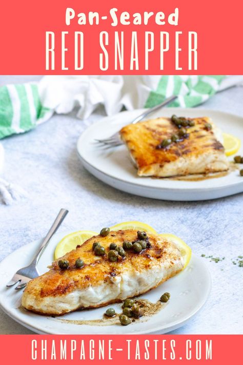 This delicious pan-seared red snapper is made with fish seared in butter and oil, and then served with a lemon and caper pan sauce. Cooking Red Snapper, Red Snapper Recipes, Snapper Recipes, Snapper Fish Recipes, Snapper Fish, Lemon Caper Sauce, Caper Sauce, Brown Sugar Recipes, Pan Sauce