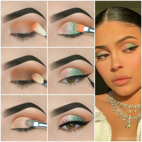 Kylie Jenner Eye Makeup Tutorial, Kylie Jenner Eye Makeup, Kylie Jenner Eyes, Eye Makeup Glitter, Maquillage On Fleek, Kylie Makeup, Jenner Makeup, Makeup Tip, Beginners Eye Makeup