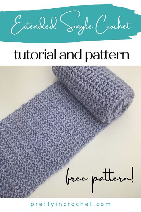 Single Crochet Scarf, Single Crochet Tutorial, Crochet Stitches Scarf, Extended Single Crochet, Crochet Scarf Pattern Free Easy, Crochet Scarf Tutorial, Crochet Scarf Easy, Crochet Scarf Pattern Free, Free Scarf