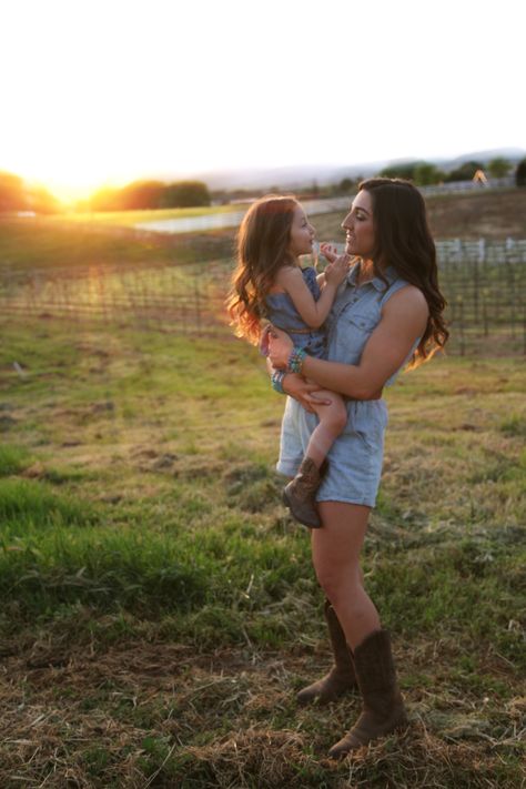 Rustic Mother Daughter (mommy/toddler) photoshoot with sunset, cowboy boots, and vineyard. Western Mother Daughter Pictures, Sunset Cowboy, Rustic Photoshoot, Kid Photoshoot, Cowboy Sunset, Toddler Cowgirl, Mom Daughter Photos, Son Photoshoot, Mommy Daughter Photoshoot