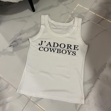 J’ADORE Cowboys Tank Top Size: Small Condition: New - Depop J’adore Cowboys Shirt, J’adore Cowboys, Business Day, Vest White, Fit Inspo, Retro Outfits, Skirt Leather, Sweatshirt Shirt, Casual Skirts