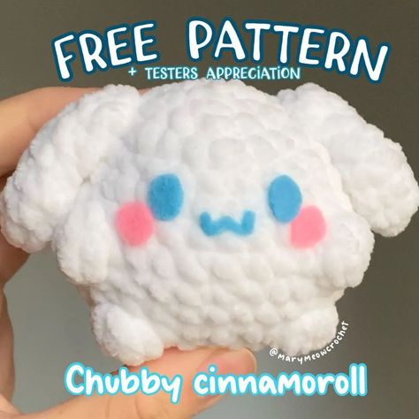 Free chubby cinnamon roll pattern 🐇 !-Credit @marymeowcrochet -#freecrochetpattern #freeamigurumipattern #amigurumi #halloween #halloweencrochet #l4l #f4f #crochet #crochetamigurumi #crochethalloween #crochetpattern #freecrochetpatterns #diy #kawaiiaesthetic #kawaiiart #kawaii #fiberart #sanrio #cinnamonroll #hellokitty Cinnamoroll Crochet Pattern, Unique Tools, Crochet Tutorial Pattern, Easy Crochet Animals, Quick Crochet Patterns, Pola Amigurumi, Crochet Cow, Crochet Animals Free Patterns, Crochet Design Pattern