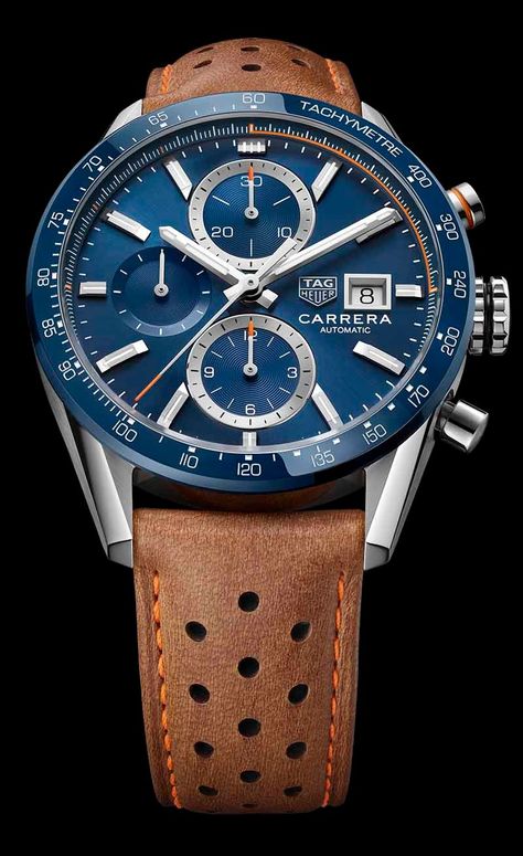 Tag Heuer Carrera Calibre, Omega Speedmaster Moonwatch, Heuer Carrera, Tag Heuer Carrera, Tag Heuer Watch, Stylish Watches, Seiko Watches, Brown Leather Strap, Luxury Watches For Men