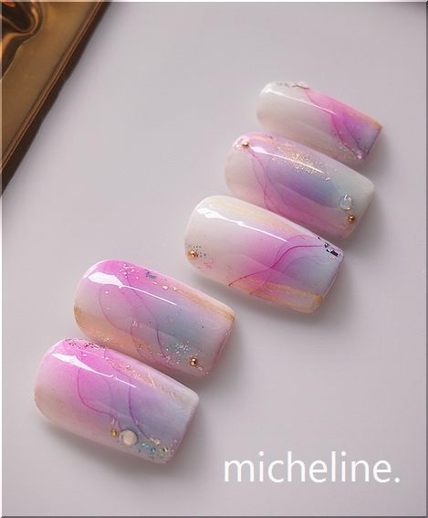 Nails Acrylic Watercolor, Watercolor Nail Design, Watercolor Gel Nails, Watercolor Nail Designs, Watercolor Nail Art, Cream Nail Art, Water Nail Art, Nail Paint Shades, Quartz Nails