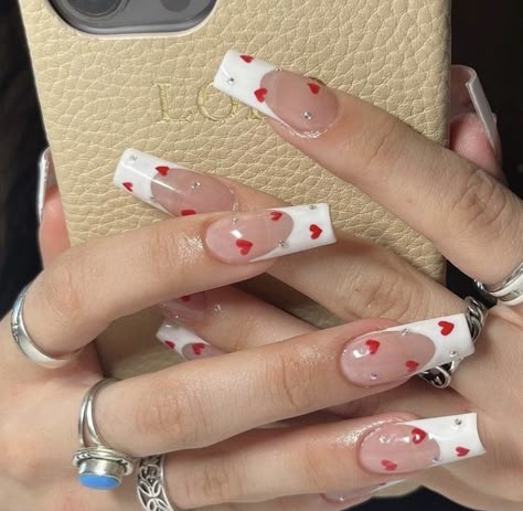 Vday Nails, Heart Nail, Valentine Nails, Classy Acrylic Nails, Easy Nails, Heart Nails, Fire Nails, Acrylic Nails Coffin, Short Acrylic Nails