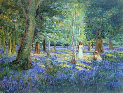 Image: Robert  Tyndall - Bluebell Wood, 1908 Bluebell Woods, Art Daily, Wall Artwork, Big Canvas Art, Great Big Canvas, Figurative Art, Impressionism, Contemporary Artists, Find Art