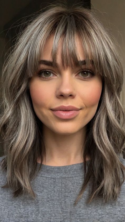 🎨 Craving a fresh style? Enhance your natural hair texture with this Textured Lob with Curtain Bangs medium length gray hairstyles with bangs. Learn how to achieve a natural-looking balayage. Helps reduce daily styling time by up to 50%. Easy to maintain and style at home. Click for a step-by-step guide! #TexturedLobwithCurtainBangsmediumlengthgrayhairstyleswithbangs Textured Lob With Curtain Bangs, Gray Hairstyles With Bangs, Lob With Curtain Bangs, Long Bob With Curtain Bangs, Grey Hair With Bangs, Grey Hairstyles, Gray Hairstyles, Textured Lob, Full Bangs