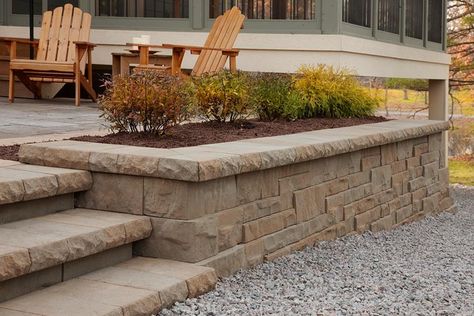 Backyard Oasis Landscaping, Retaining Wall With Steps, Paved Backyard, Steps With Retaining Wall Blocks, Bulkhead Ideas, Curved Block Retaining Wall, Allen Block Retaining Wall, Sandstone Block Retaining Wall, Block Retaining Wall