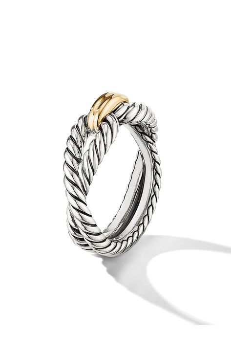 The brand's signature cable design is transformed into sculptural twists connected by a single loop. Sterling silver/18-karat yellow gold Imported Every Day Rings, David Yurman Rings, Silver And Gold Ring, David Yurman Ring, Gold And Silver Jewelry, Designer Rings, Personalized Ring, David Yurman Jewelry, Jewelry Accessories Ideas