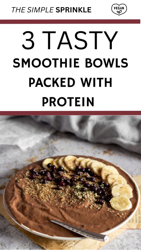 Vegan Smoothie Bowls are the ultimate upgrade to a traditional smoothie. Enjoy three different Smoothie Bowl Recipes that are high in protein, refreshing and indulgent! High Protein Smoothie Bowl, Protein Smoothie Bowl Recipe, Vegan Smoothie Bowl Recipes, Chocolate Protein Smoothie, Blueberry Smoothie Bowl, Protein Smoothie Bowl, Nutrient Dense Smoothie, Edible Cookie Dough Recipe, Vegan Smoothie Bowl