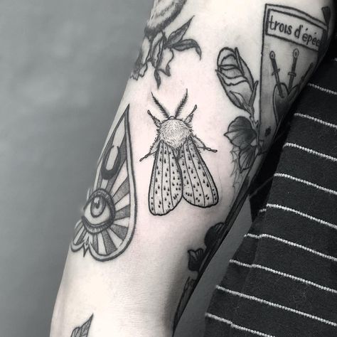 White Moth Tattoo, Moth Tattoo Placement, White Ermine, White Moth, Occult Tattoo, Watch Tattoos, Moth Tattoo, Eye Tattoo, Little Tattoos