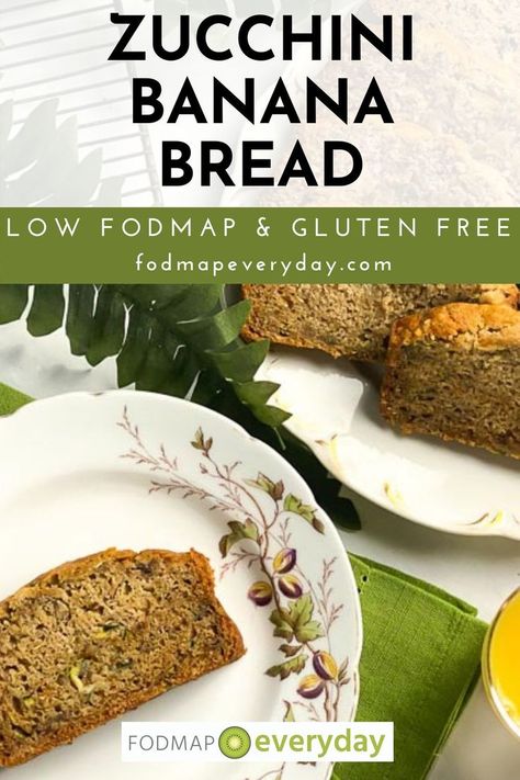 Low FODMAP Zucchini Banana Bread is a mash-up of two very popular quick breads – zucchini bread and banana bread. The batter can be prepared in the time it takes for the oven to preheat. #dairyfree #glutenfree #vegetarian #easyrecipe #lowfodmapbananabread #lowfodmapdiet#fodmap #lowfodmap #fodmapeveryday #ibs #ibsdiet Low Fodmap Bread, Fodmap Bread, White Wheat Bread, Fodmap Baking, Banana Zucchini Muffins, Fodmap Desserts, Zucchini Banana, Zucchini Banana Bread, Low Fodmap Diet Recipes