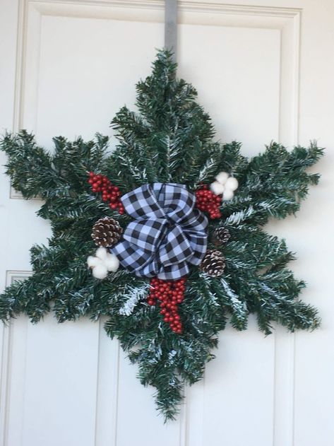 Dollar Tree Christmas Tree Snowflake Wreath, Snowflake Wreath From Dollar Tree Christmas Trees, Snowflake Wreath Dollar Store, Snowflake Christmas Wreath, Dollar Tree Snowflake Wreath, Snowflake Wreath Ideas, Snowflake Wreath Diy, Christmas Wreath Ideas Front Doors, Snowflake Wreaths