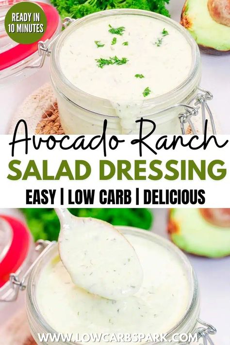 Easy Avocado Ranch Dressing, Low Carb Ranch, Keto Dressing, Creamy Avocado Ranch Dressing, Low Carb Ranch Dressing, Ranch Dressing Dip, Avocado Recipes Easy, Avocado Ranch Dressing, Avocado Salad Dressing