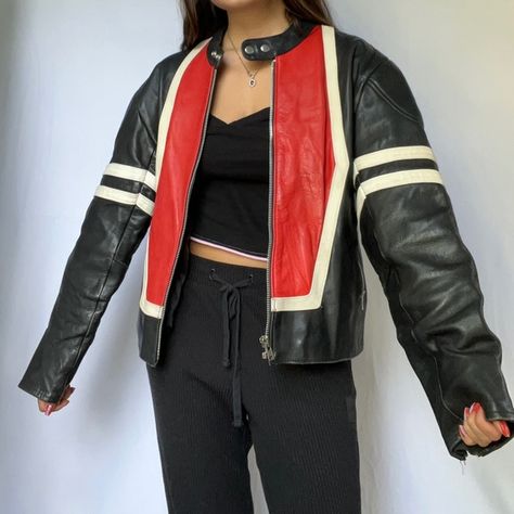 Vintage Leather Motor Jacket Motor Jacket Aesthetic, Biker Jackets For Women, Motorbike Jacket Women, Motorbike Jacket Outfit, 90s Leather Jacket Outfit Vintage, Vintage Motor Jacket, Vintage Moto Jacket, Motorbike Jacket Women Outfit, 2000s Leather Jacket Outfit