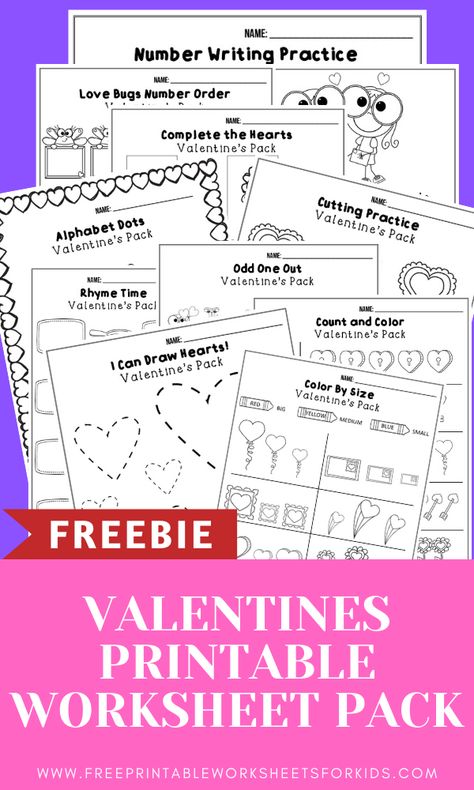 February Valentines Printable Worksheets Pack | Kool Kids Games February Worksheets, Preschool Valentines Activities, Valentines Writing, Valentine Worksheets, Kindergarten February, Valentines Theme, Printable Worksheets For Kids, Kindergarten Valentines, Valentines Printable