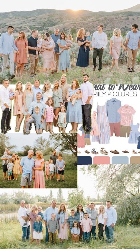 Family Photoshoot Pastel Colours, Peach Family Pictures Outfits, Summer Extended Family Picture Outfits, Lake Family Photoshoot Outfits, Summer Family Photoshoot Color Schemes, Pastel Family Pictures Outfits, Photo Color Schemes Family, Outdoor Summer Family Picture Outfits, Outdoor Family Photo Outfits Summer