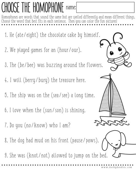 Homophones Worksheet Printable – Dorky Doodles Homophones Worksheets, 2nd Grade Grammar, Free Worksheets For Kids, Worksheets For Grade 3, Homeschool Worksheets, Have Fun Teaching, English Grammar Worksheets, Kids Worksheets Printables, 2nd Grade Worksheets