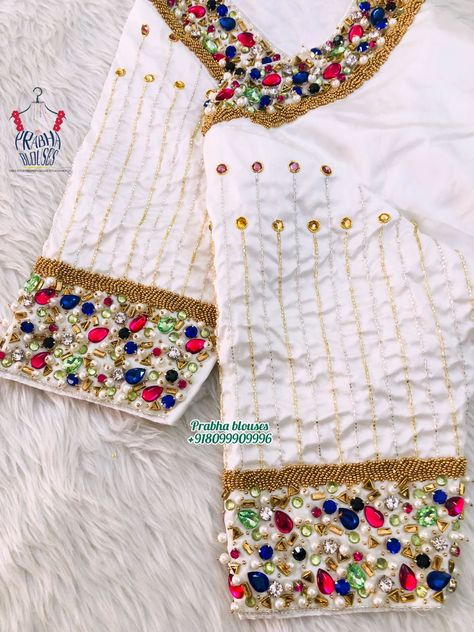 White Aari Work Blouse, White Blouse Work Designs Latest, Simple Maggam Work Blouse, Simple Maggam Work, White Blouse Designs, Blouse Design Aari Work, Blouse Maggam Work, Latest Bridal Blouse Designs, Maggam Work Blouse