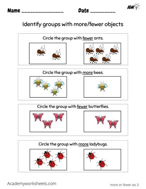 Comparing Objects - More Than Less Than - fewer - Academy Worksheets Fewer More Same Activities, Less Or More Worksheet, More And Fewer Worksheet, Fewer And More Worksheets, More And Less Worksheet, More Than Less Than, Word Problem, Math Word Problems, More And Less