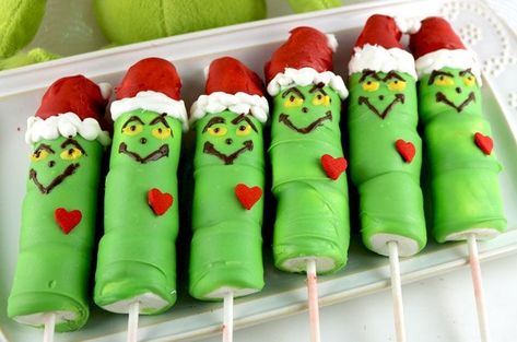 Grinch Marshmallow, Birthday Food Ideas For Kids, Marshmallow Pops Christmas, Grinch Treats, Grinch Food, Birthday Food Ideas, Grinch Night, Kids Birthday Food, Food Ideas For Kids